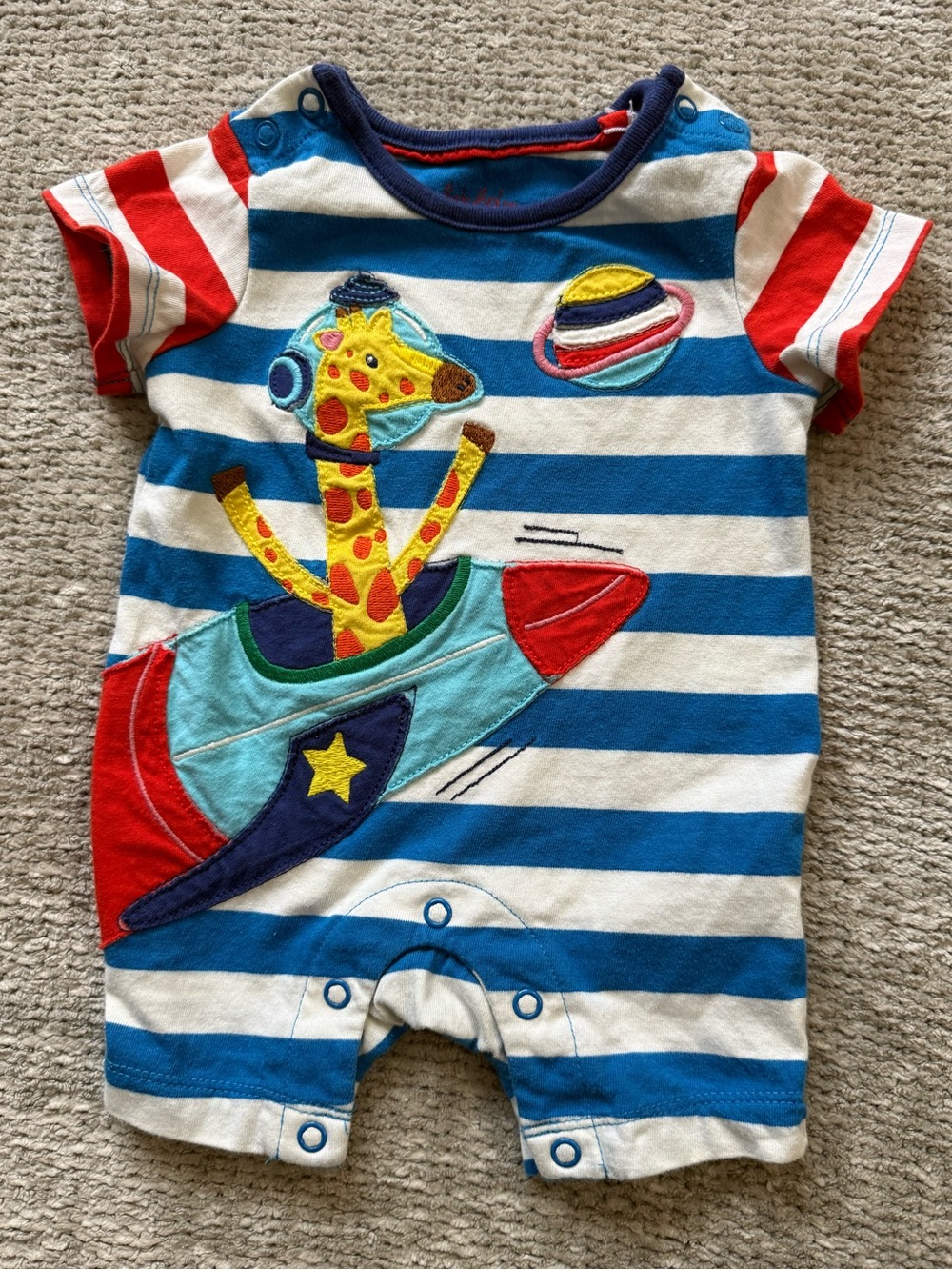 Baby Boden Giraffe Rocket Romper 0-3M Striped Applique Cotton‎ Outfit
